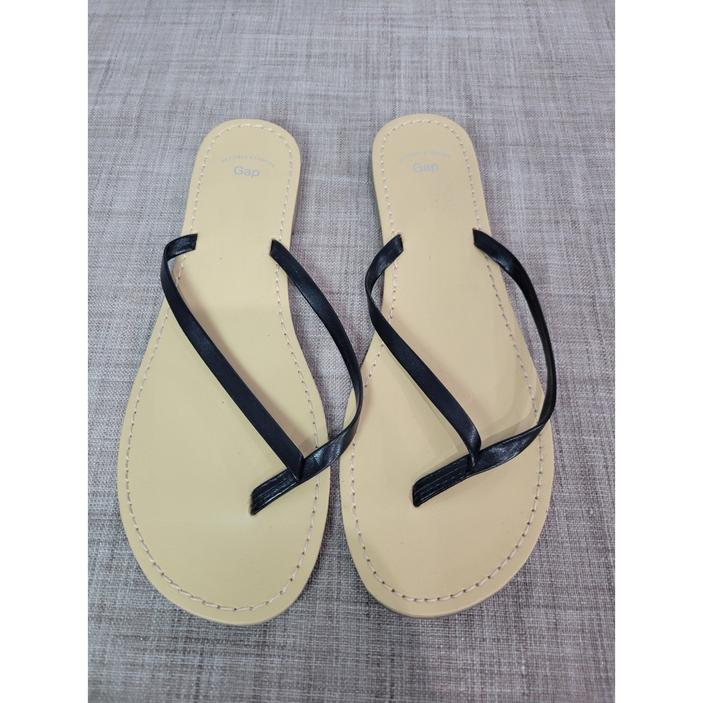 Gap Womens Black Beige Asymmetric Strap Thong Flip Flop Sandals Size 7 509839